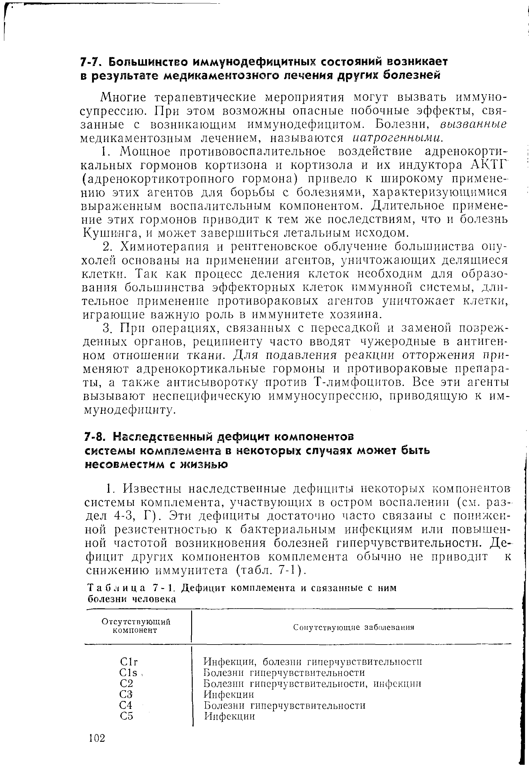 Таблица 7-1. Дефицит комплемента и связанные с ним болезни человека...