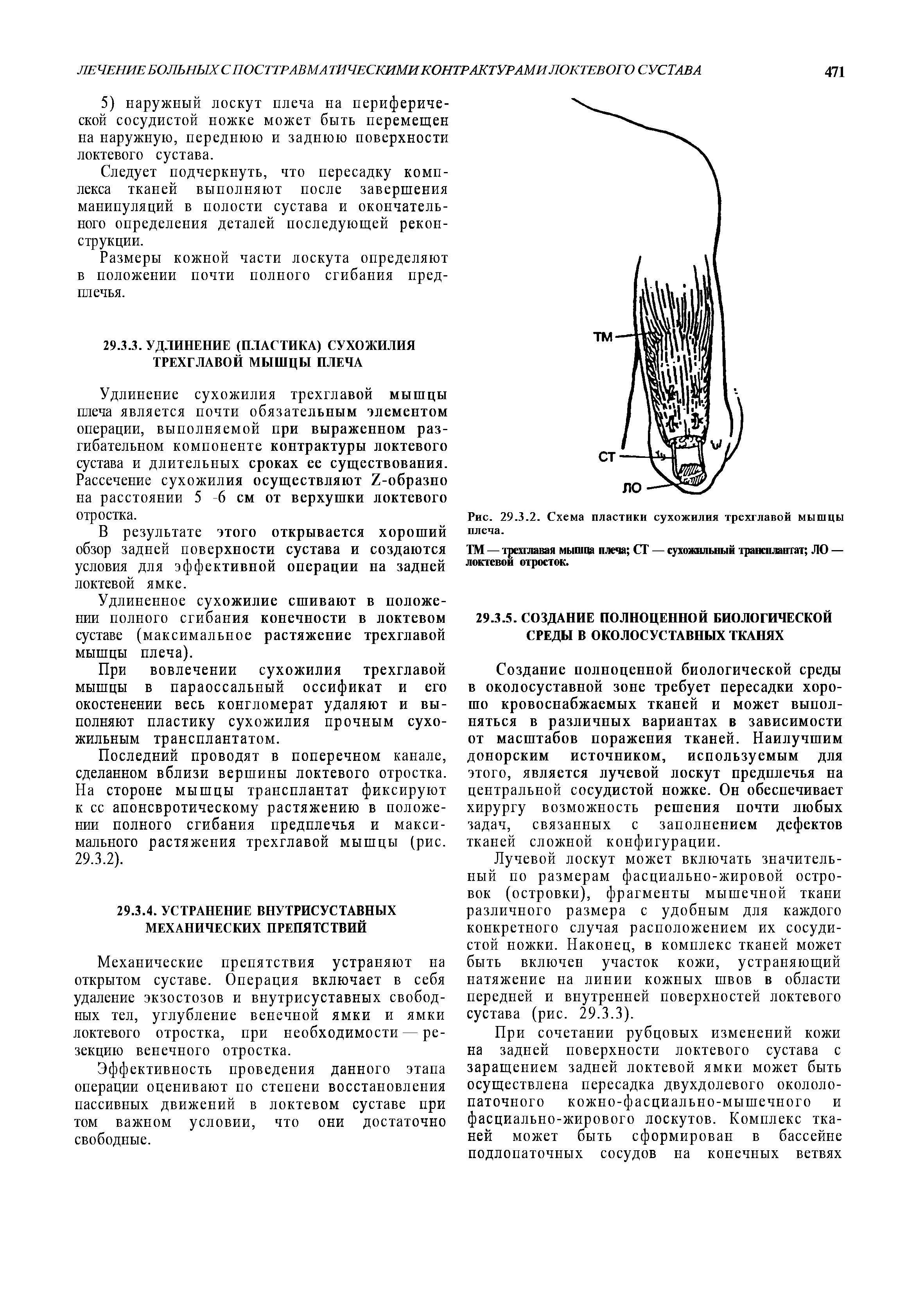 Рис. 29.3.2. Схема пластики сухожилия трехглавой мышцы плеча.