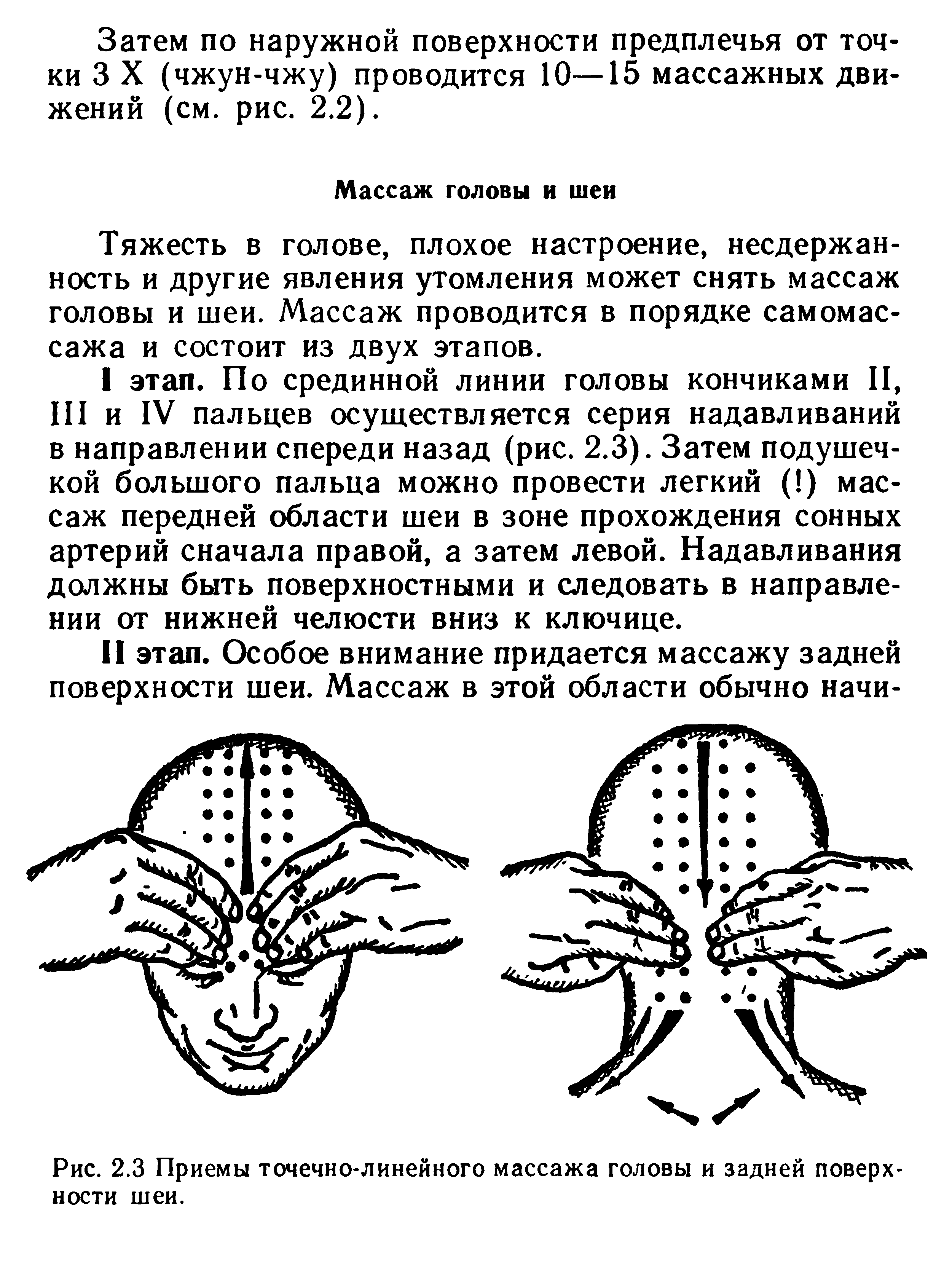 Рис. 2.3 Приемы точечно-линейного массажа головы и задней поверхности шеи.