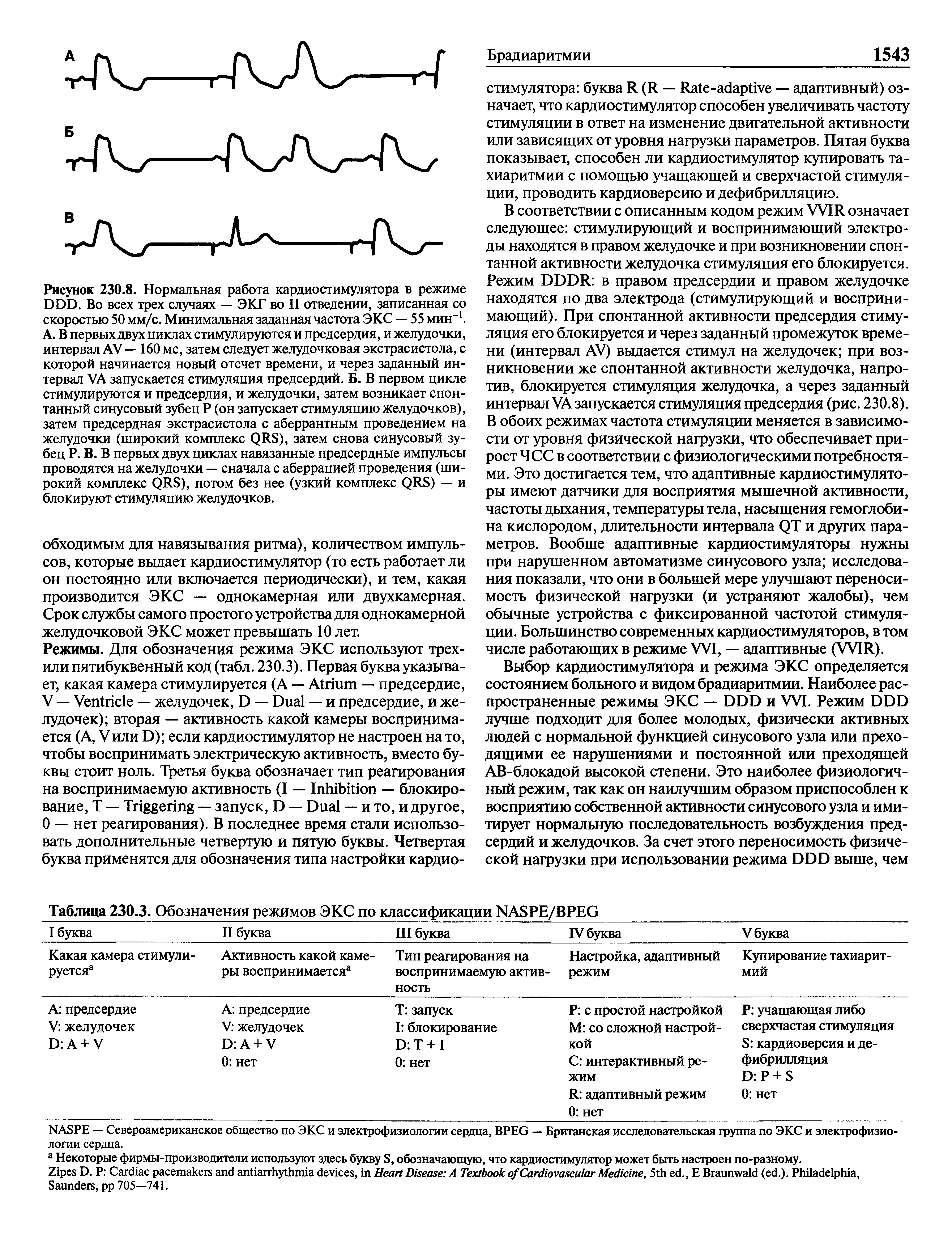 Таблица 230.3. Обозначения режимов ЭКС по классификации NASPE/BPEG...