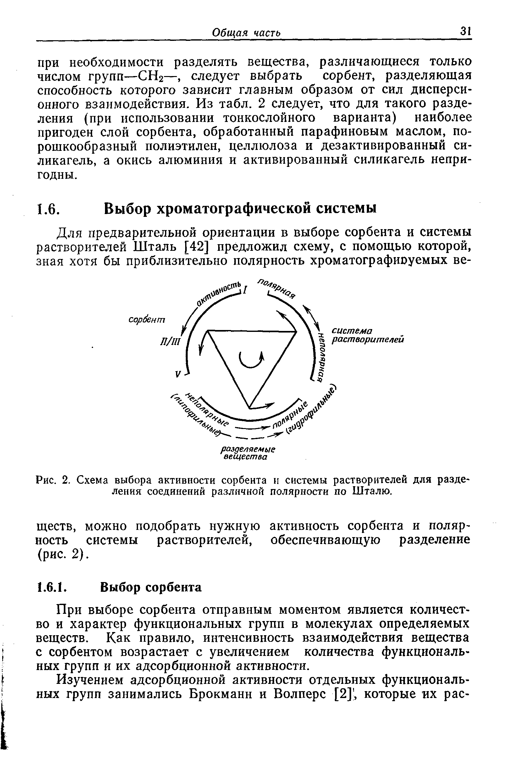 Рис. 2. Схема выбора активности сорбента и системы растворителей для разделения соединений различной полярности по Шталю.