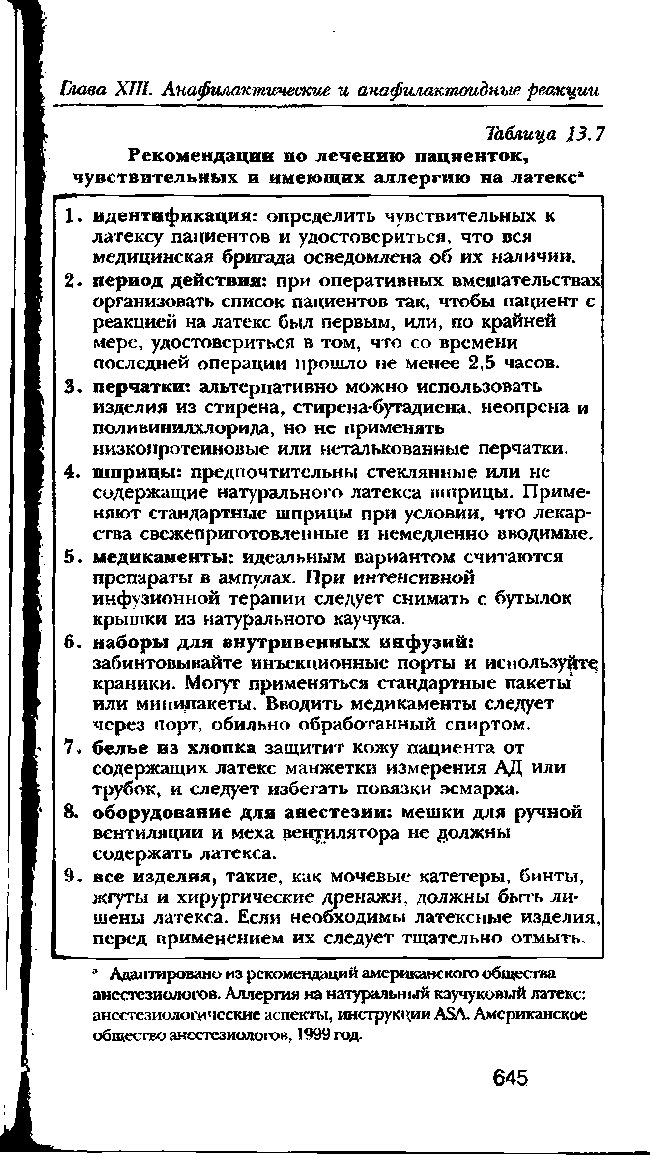 Таблица 13.7 Рекомендации по лечению пациенток, чувствительных и имеющих аллергию на латекс ...