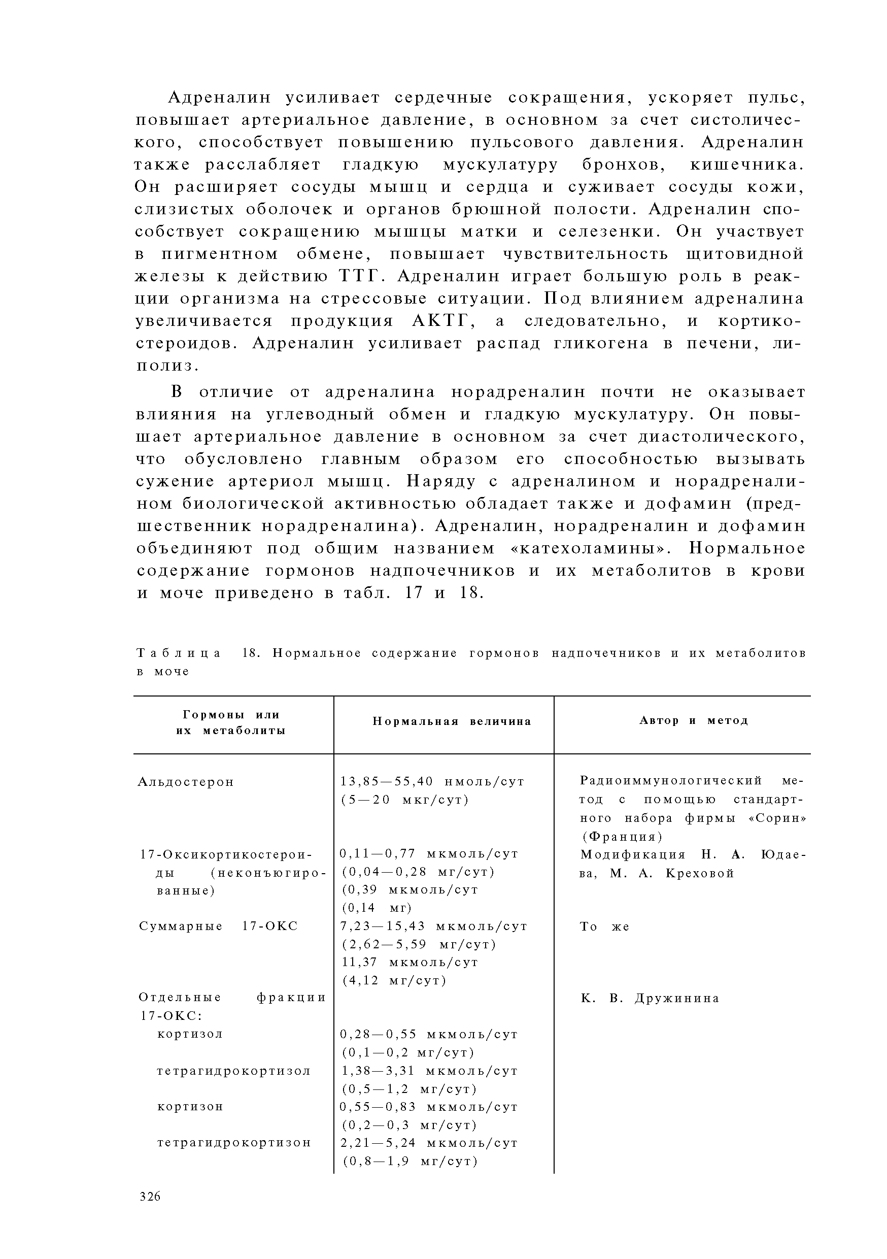Таблица 18. Нормальное содержание гормонов надпочечников и их метаболитов в моче...