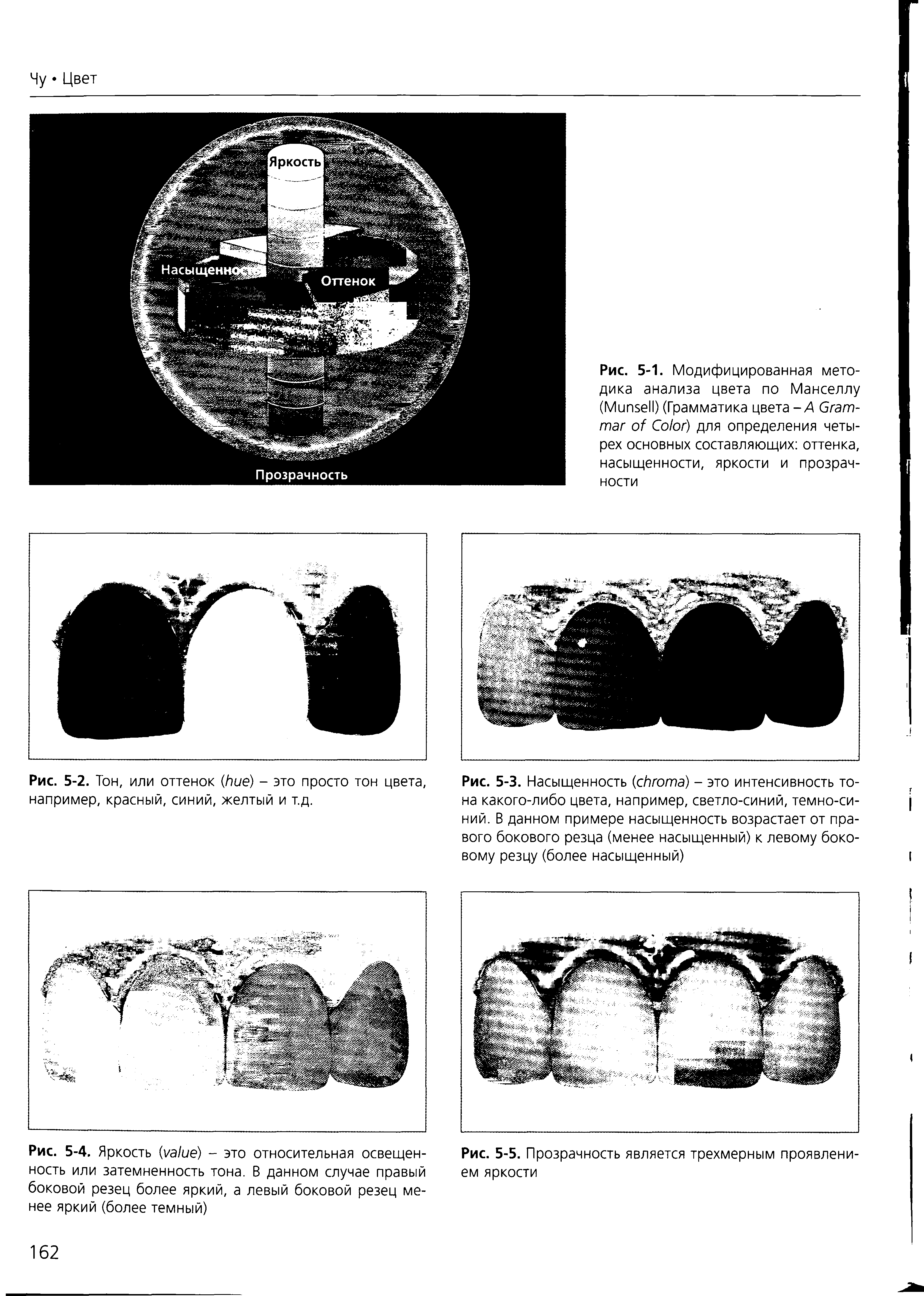 Рис. 5-1. Модифицированная методика анализа цвета по Манселлу (M ) (Грамматика цвета - A G C ) для определения четырех основных составляющих оттенка, насыщенности, яркости и прозрачности...