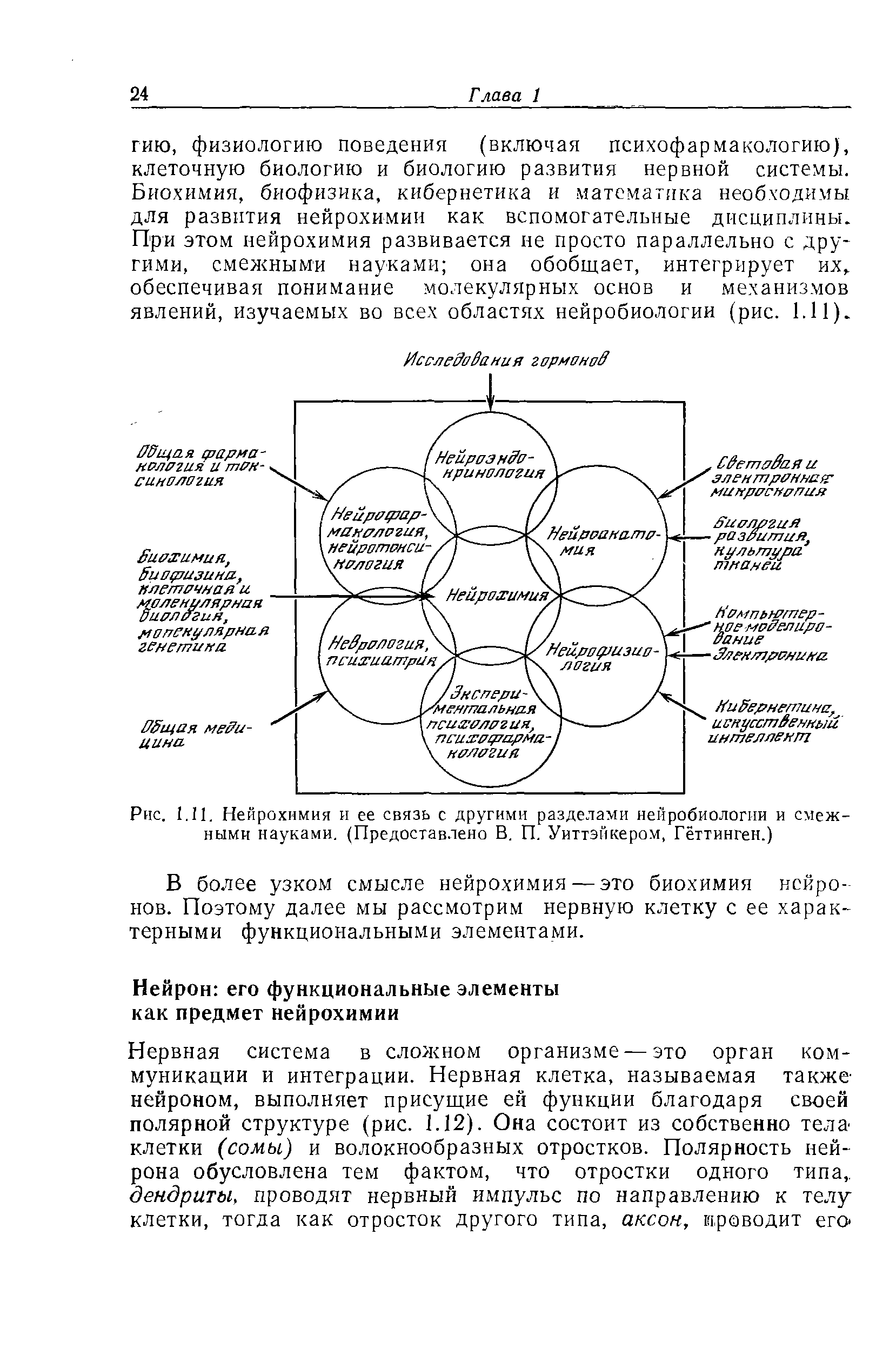 Рис. 1,11. Нейрохимия и ее связь с другими разделами нейробиологии и смежными науками. (Предоставлено В. П. Уиттэйкером, Гёттинген.)...