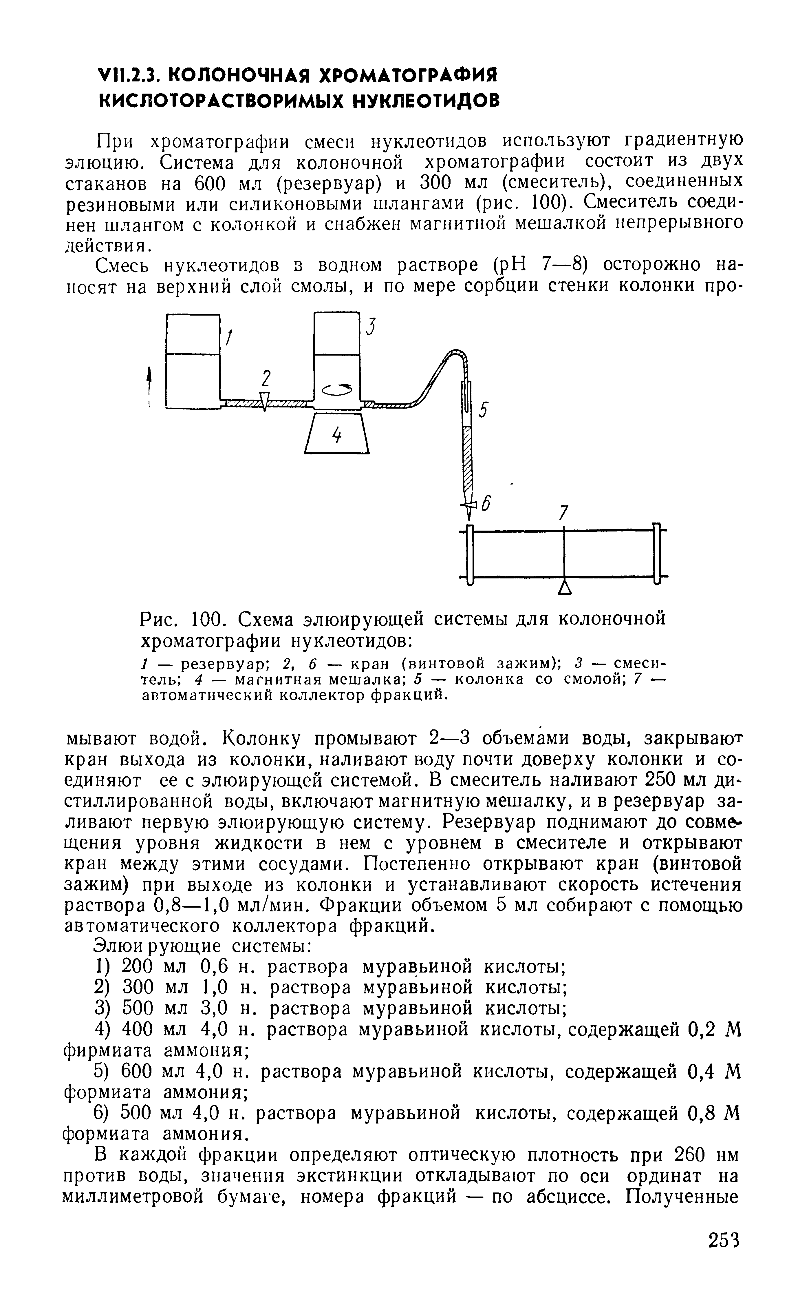 Рис. 100. Схема элюирующей системы для колоночной хроматографии нуклеотидов ...