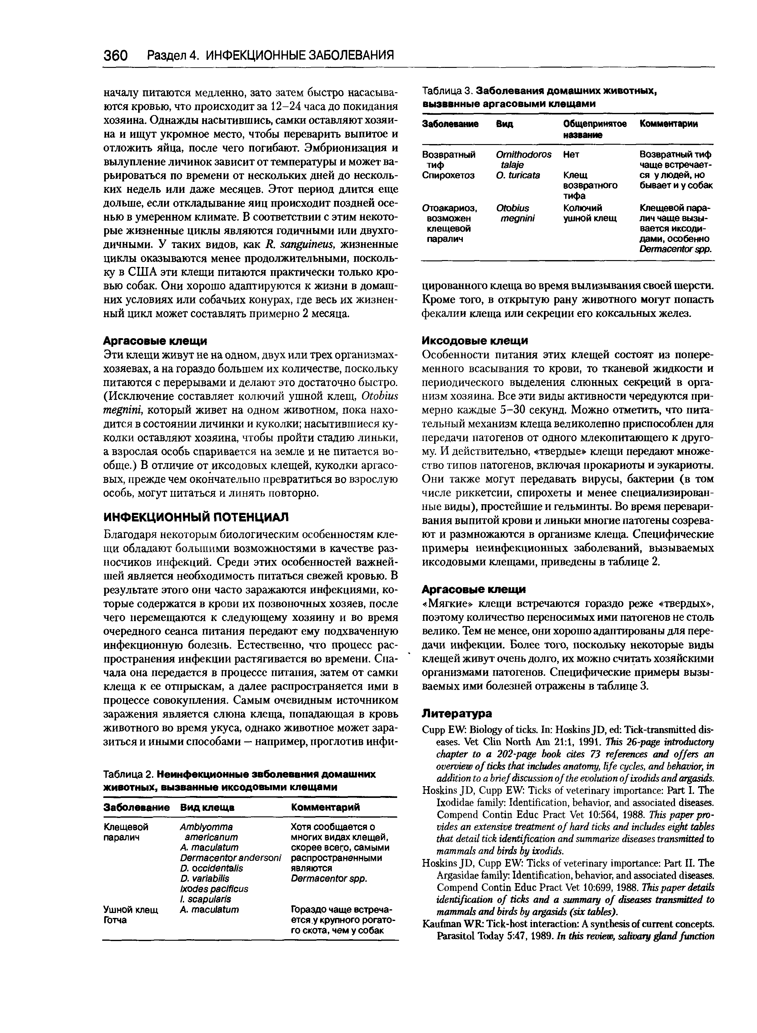 Таблица 3. Заболевания домашних животных, вызванные аргасовыми клещами...