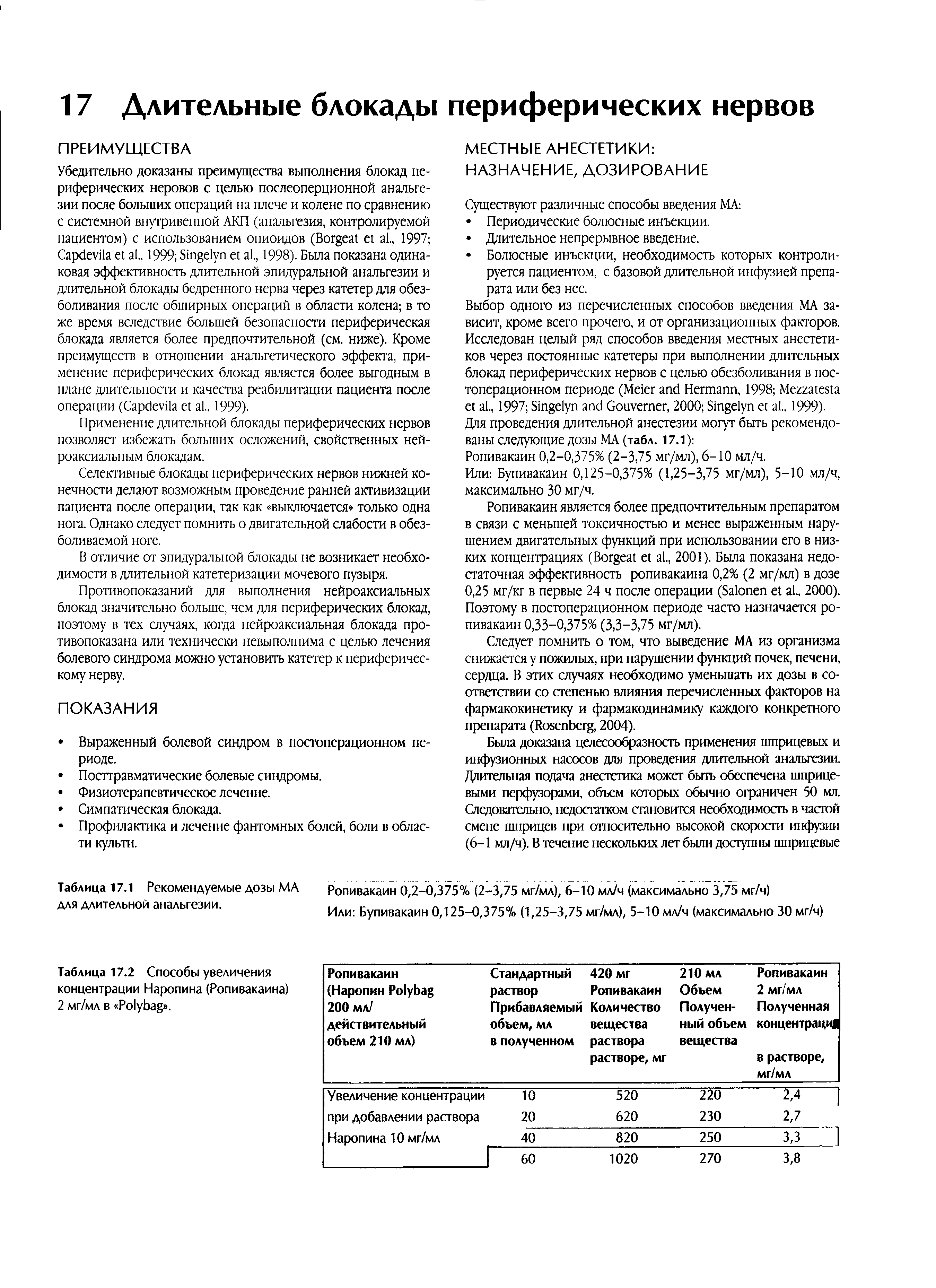 Таблица 17.2 Способы увеличения концентрации Наропина (Ропивакаина) 2 мг/мл в P .