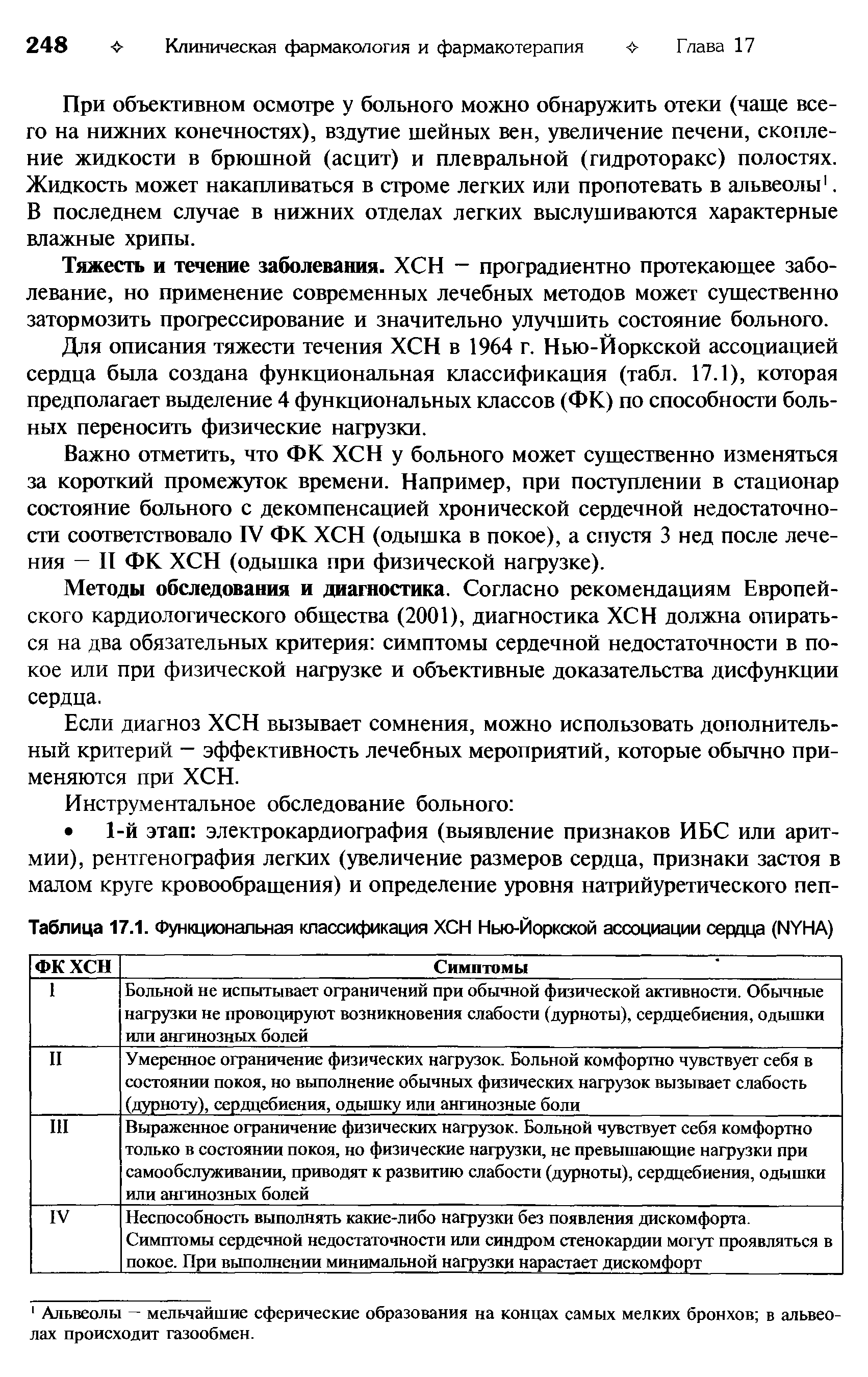 Таблица 17.1. Функциональная классификация ХСН Нью-Йоркской ассоциации сердца (NYHA)...