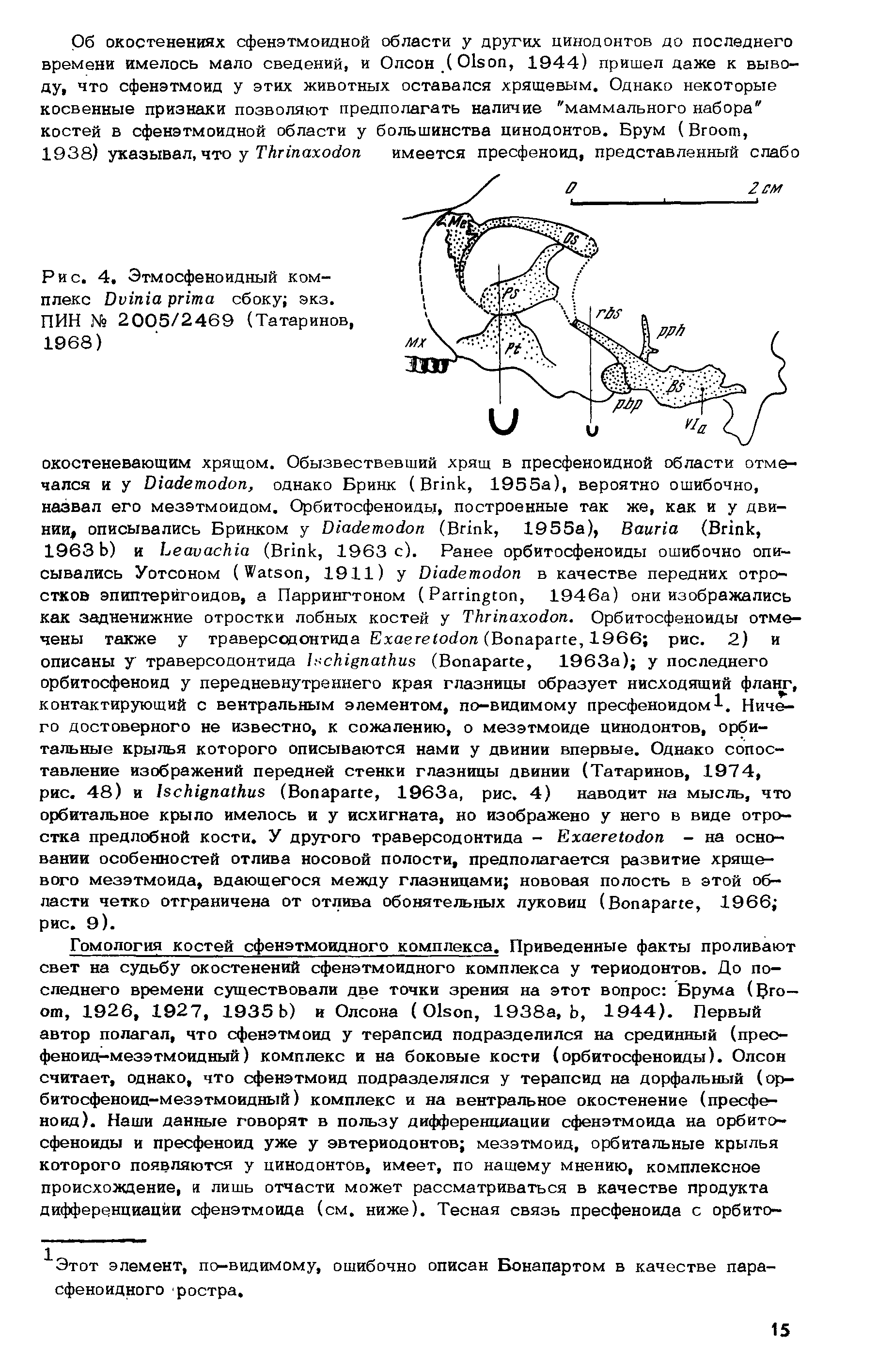 Рис. 4. Этмосфеноидный комплекс D сбоку экз. ПИН № 2005/2469 (Татаринов, 1968)...