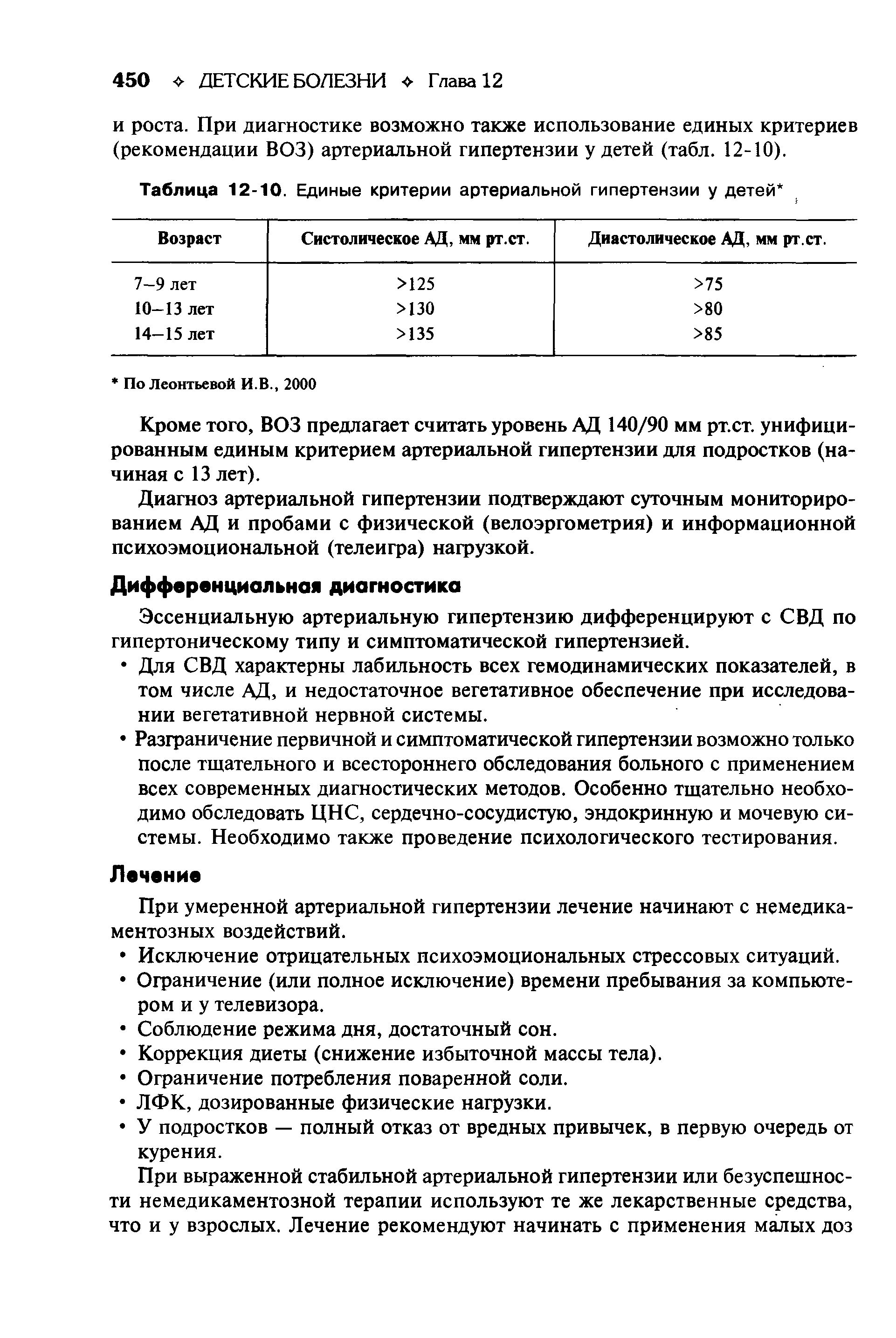 Таблица 12-10. Единые критерии артериальной гипертензии у детей ...