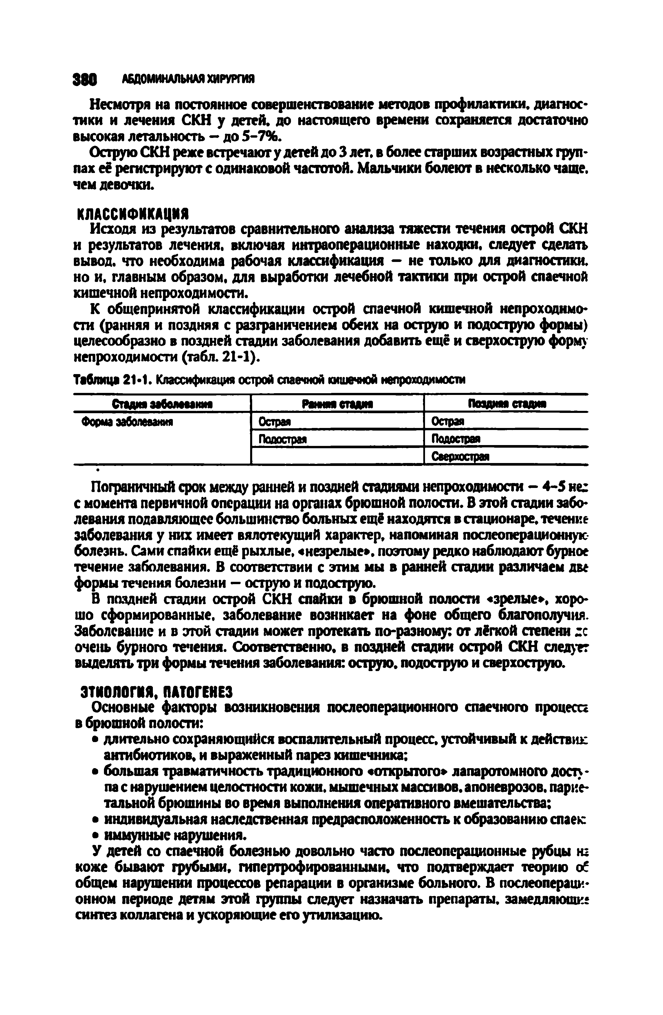 Таблица 21-1. Классификация острой спаечной кишечной непроходимости...