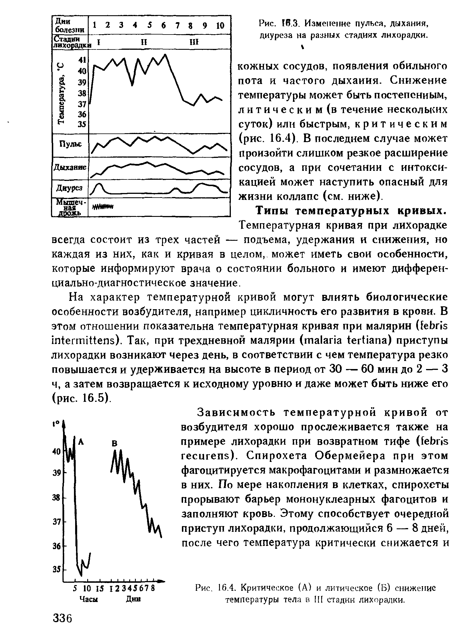 Рис. 16.4. Критическое (А) и литическое (Б) снижение температуры тела в III стадии лихорадки.