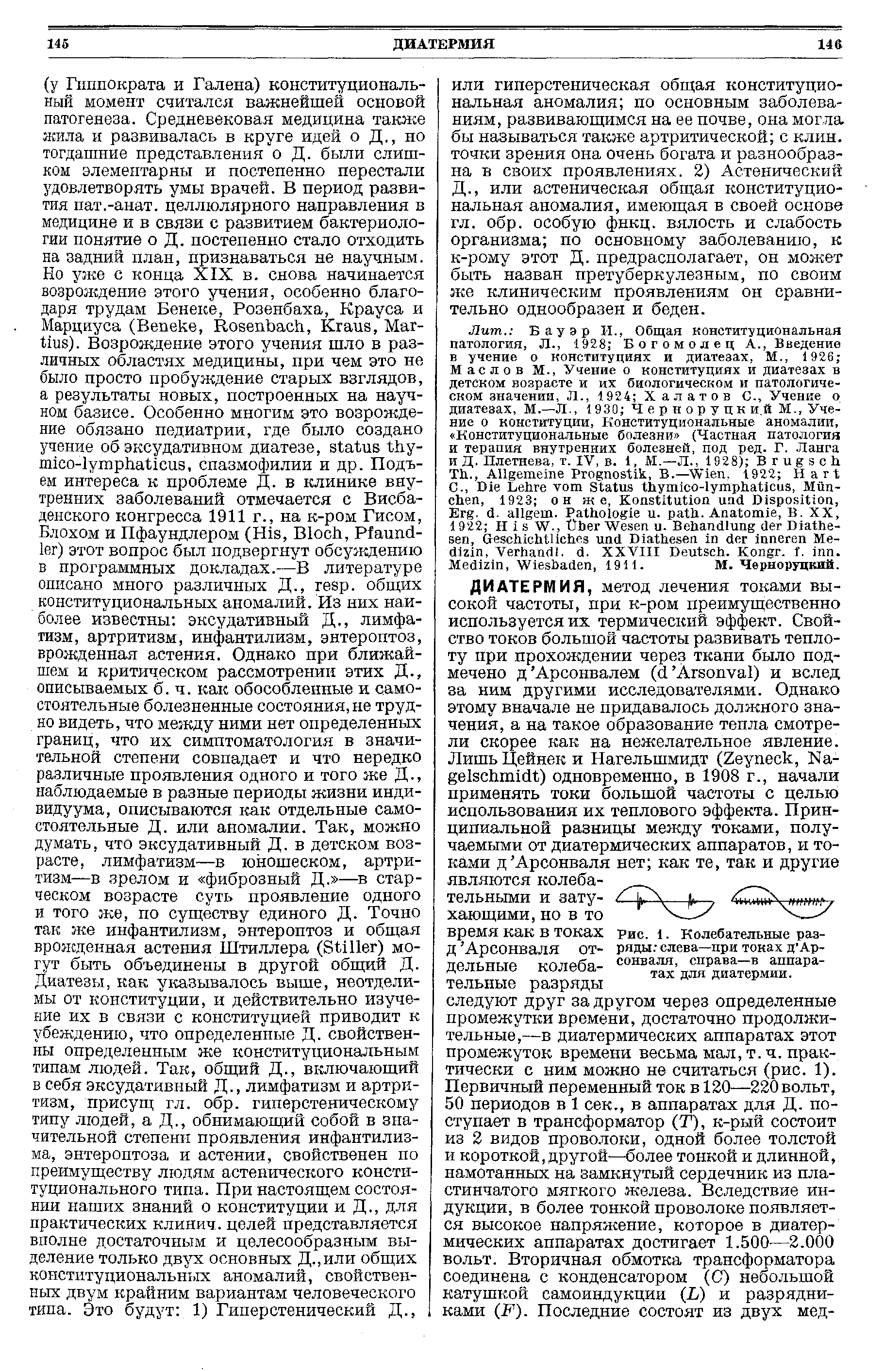 Рис. 1. Колебательные разряды слева—при токах д Арсонваля, справа—в аппаратах для диатермии.