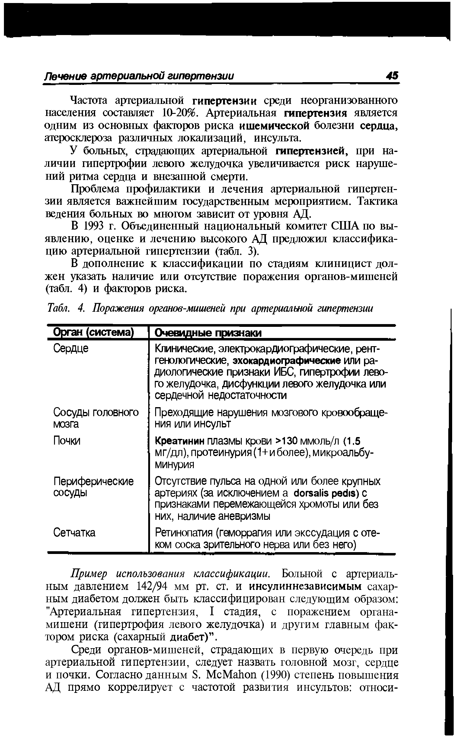 Табл. 4. Поражения органов-мишеней при артериальной гипертензии...