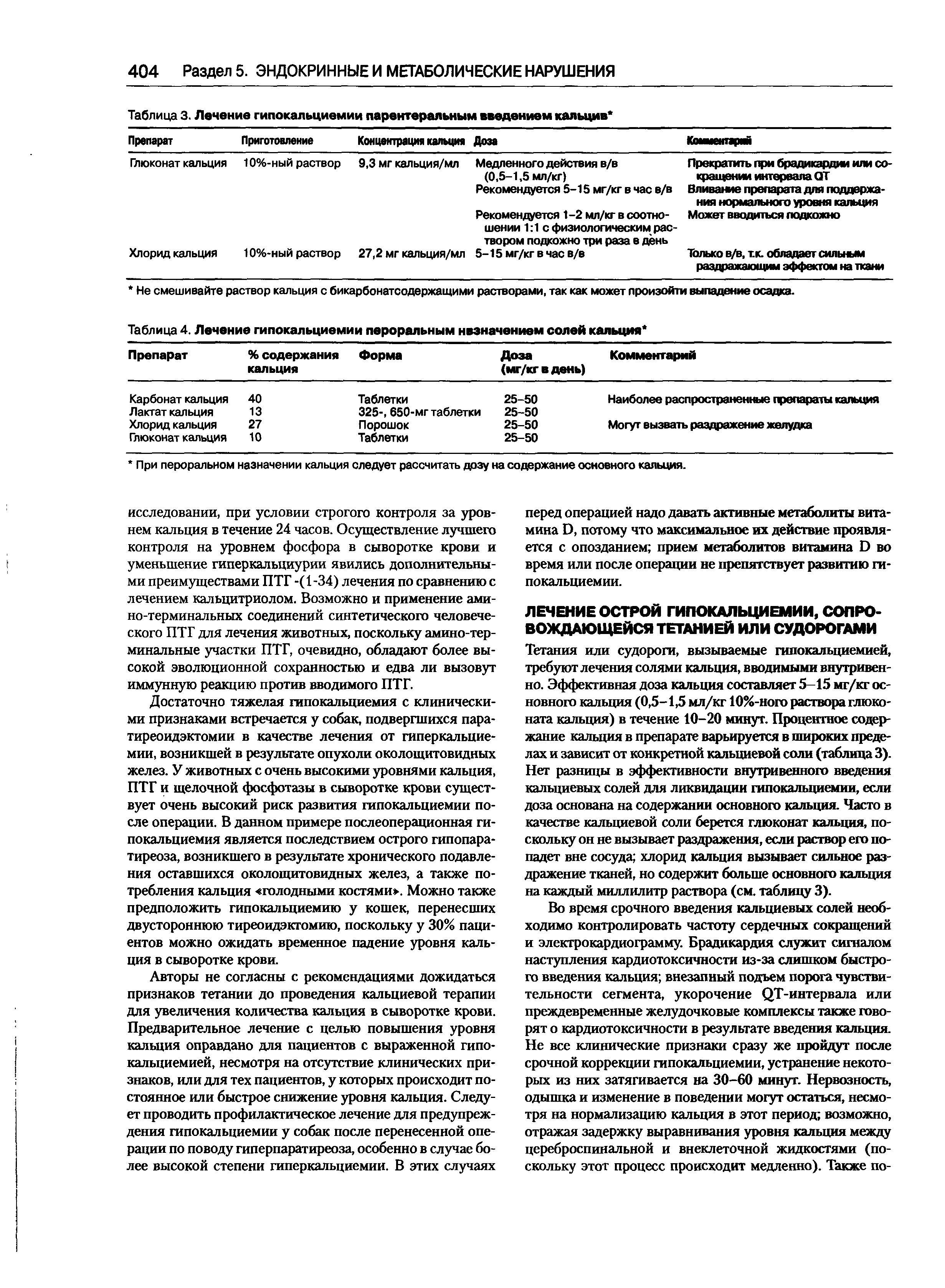 Таблица 4. Лечение гипокальциемии пероральным назначением солей кальция ...