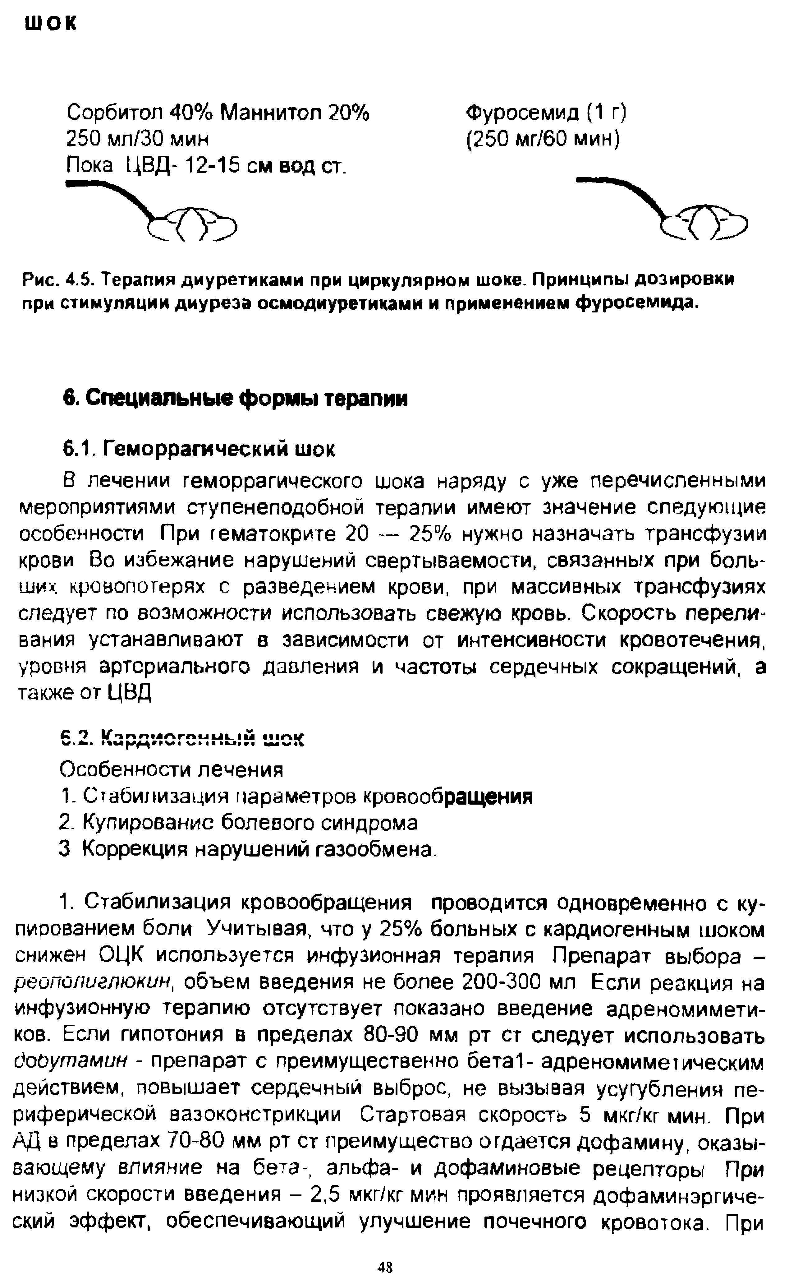 Рис. 4.5. Терапия диуретиками при циркулярном шоке. Принципы дозировки при стимуляции диуреза осмодиуретиками и применением фуросемида.