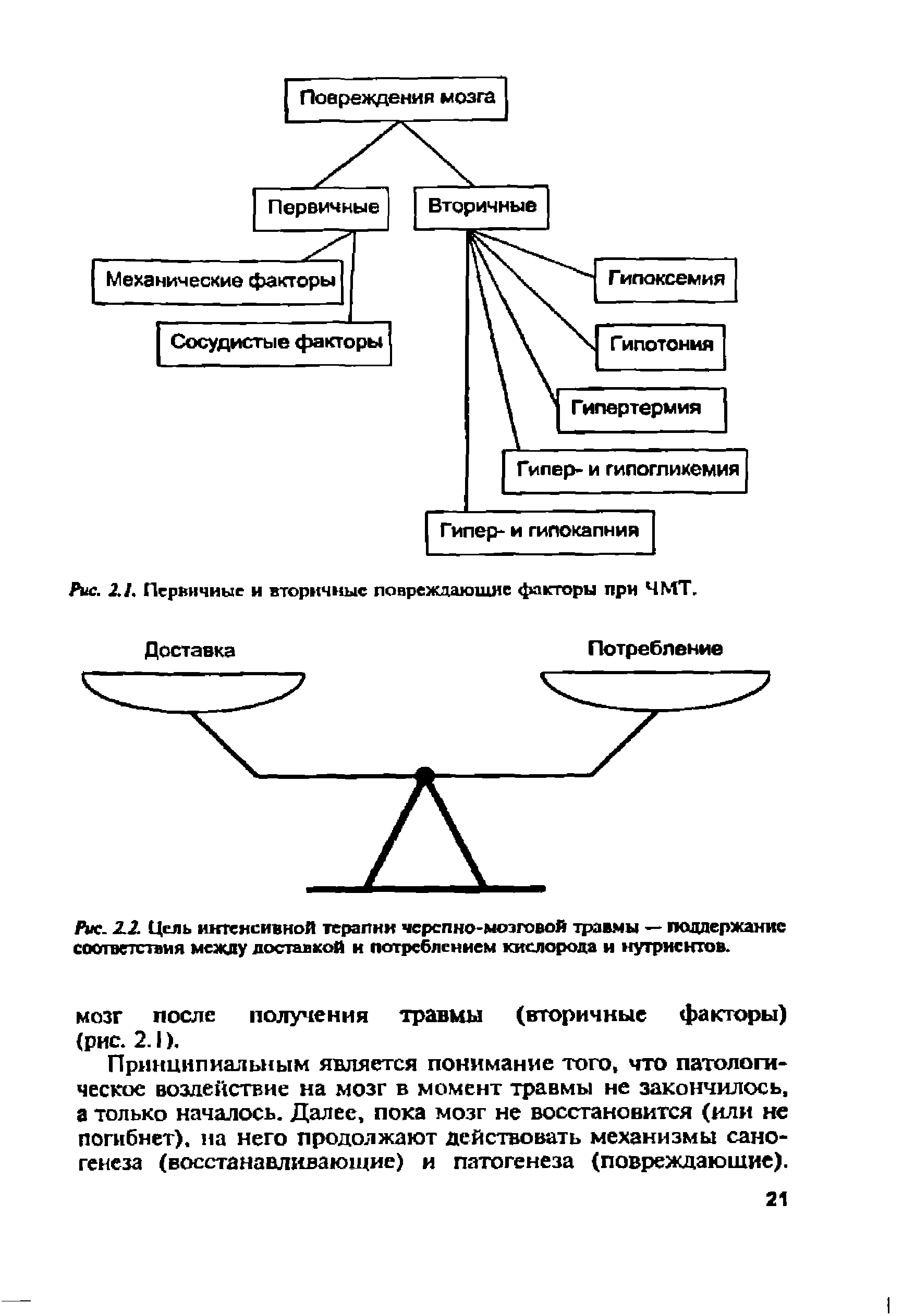 Рис. 2.2. Цель интенсивной терапии черепно-мозговой травмы — поддержание соответствия между доставкой и потреблением кислорода и нутриентов.