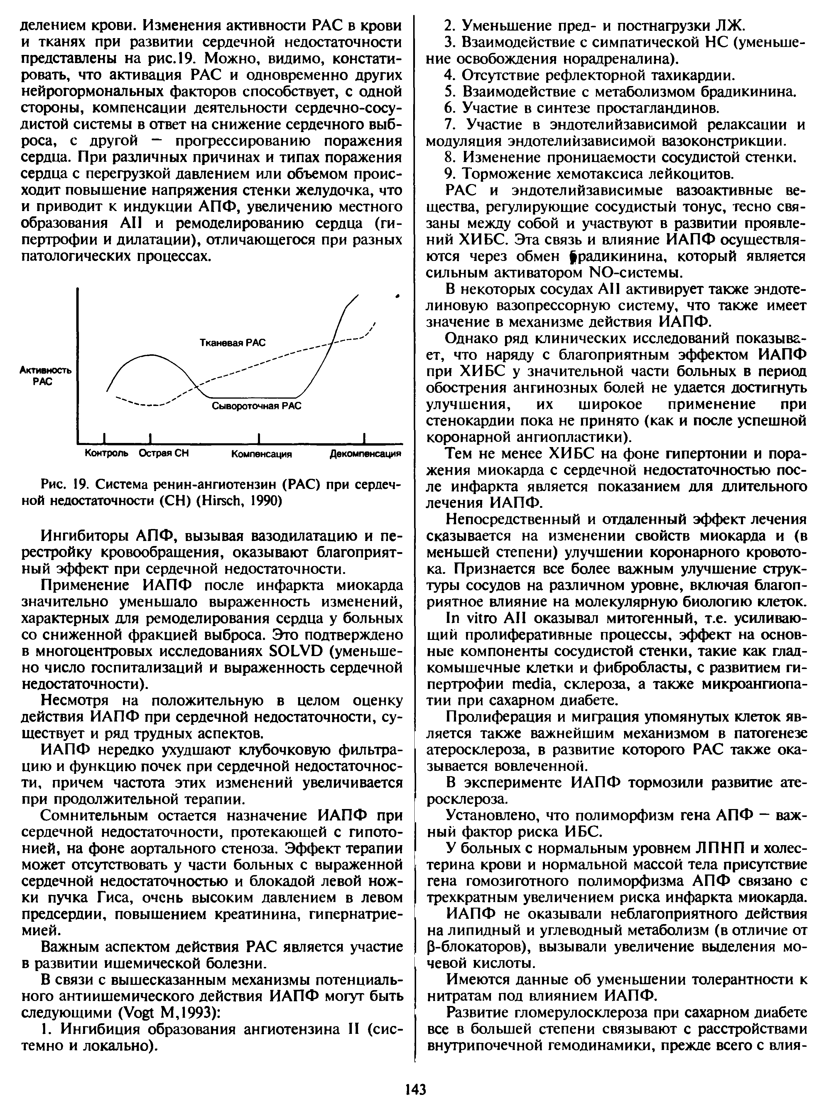 Рис. 19. Система ренин-ангиотензин (РАС) при сердечной недостаточности (CH) (H , 1990)...